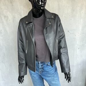 Barley's Pebbled Black Sheepskin Pebbled Leather Moto Jacket UK 14 US 10